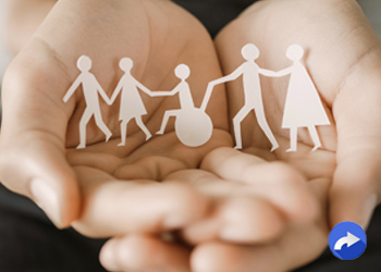cupped hands holding cutouts of patients