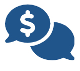 talking bubbles, one with dollar sign