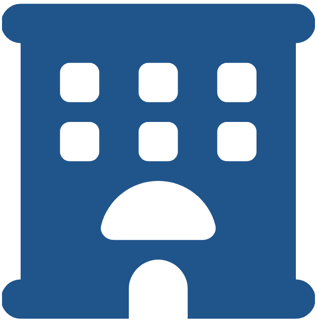 blue icon of a hotel