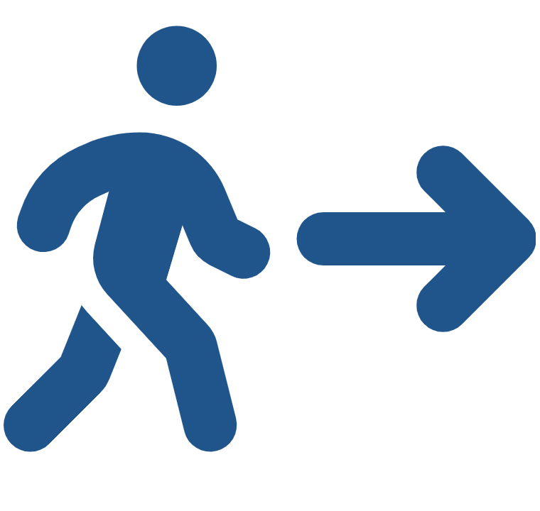 blue person followin an arrow icon