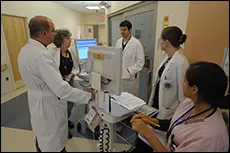 Morning rounds provide opportunities for teaching and interdisciplinary care. 